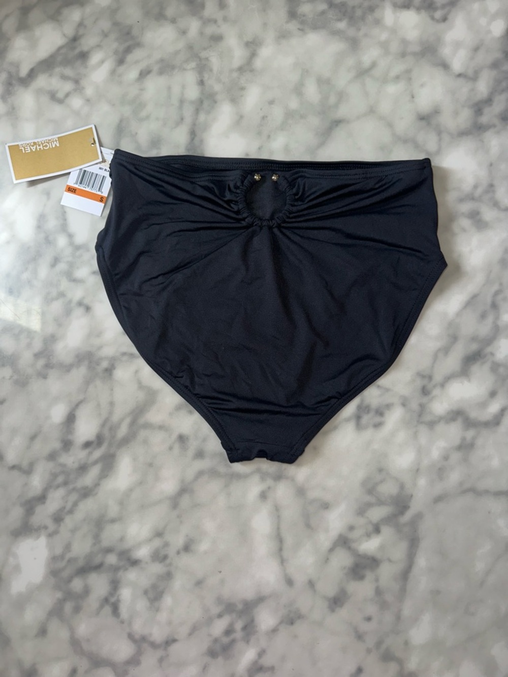 Michael Kors Black High Waist Bikini Bottom with Ring Detail